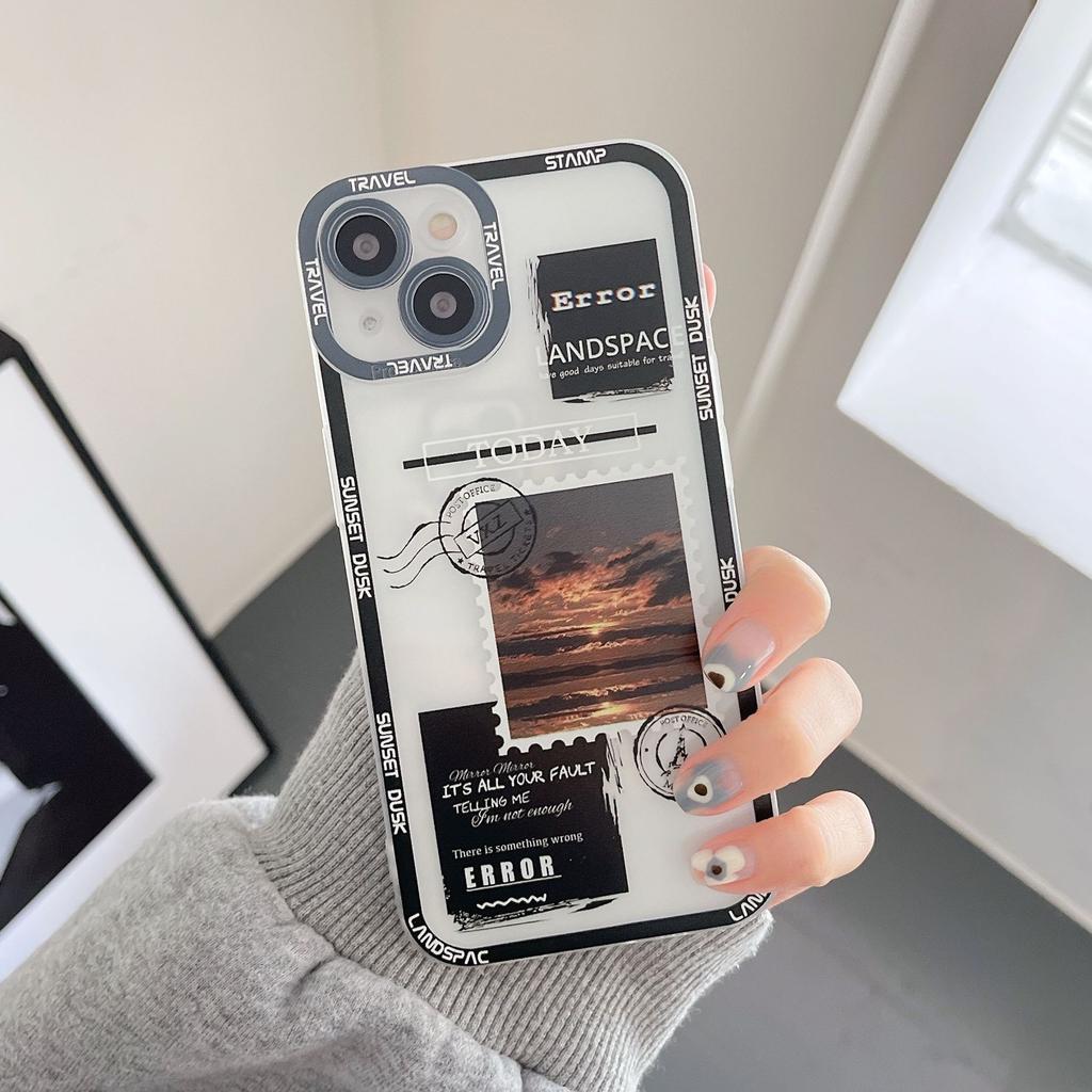 European and American ins style stamp Apple 16Pro mobile phone case 14Plus transparent anti-drop protective case iPhone17 soft case