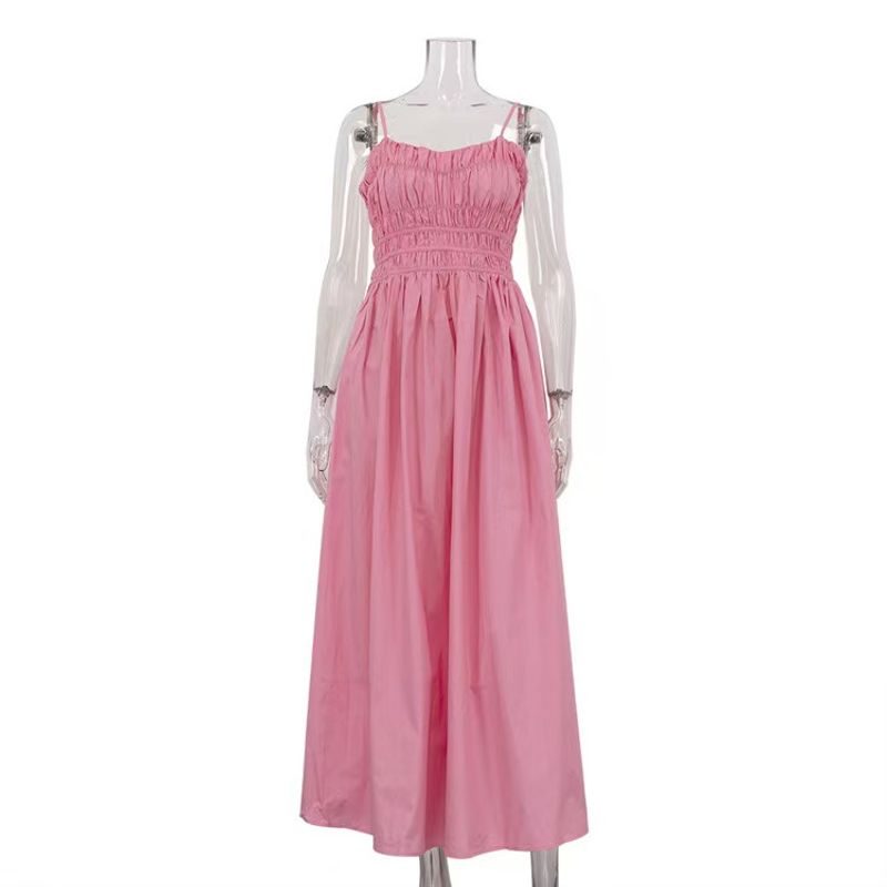 

Fashion Wind New Arrival Fashion Suspenders Backless Waist Trimming Dress Sexy Backless Halter Dress Pink L