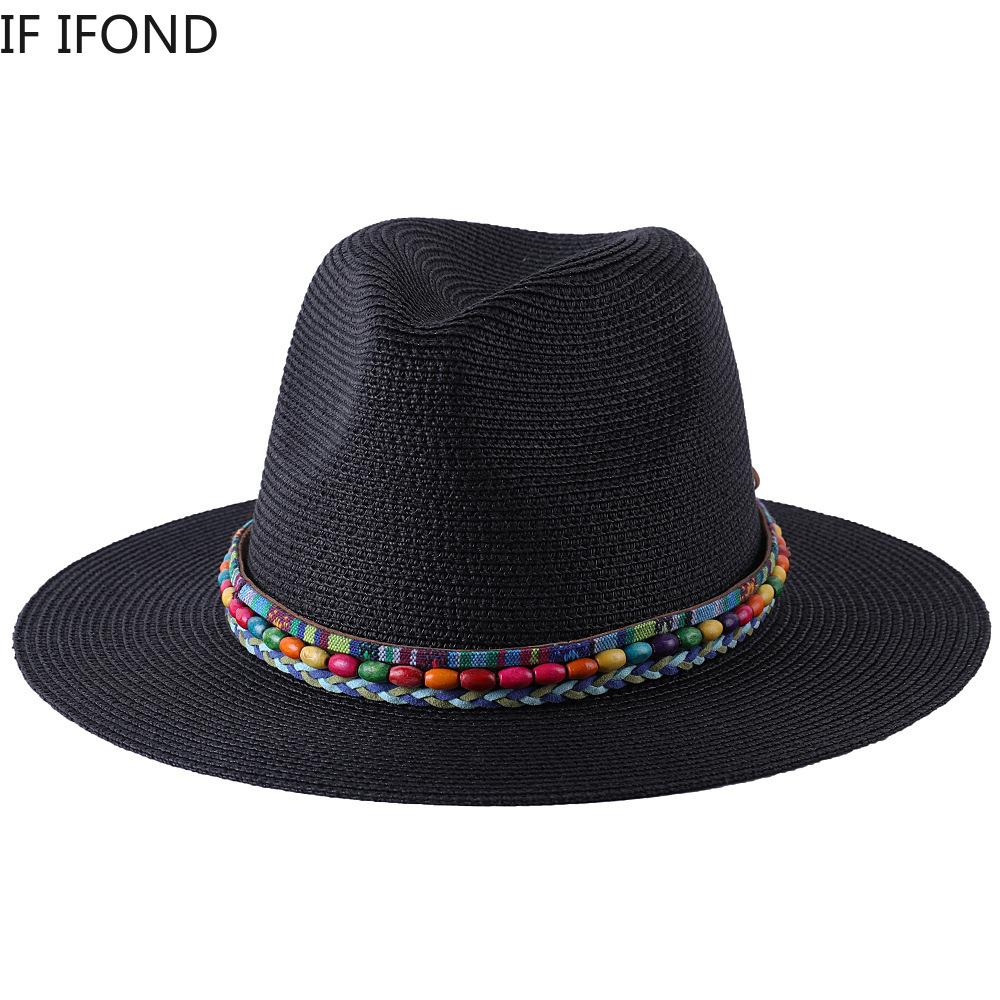2022 Summer Hat for Women Men Wide Brim Panama Sun Straw Hats Travel Beach Jazz Fedora Hat