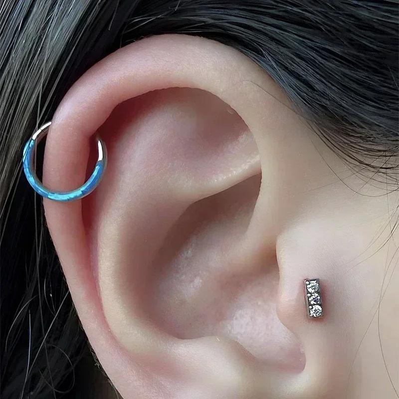G23 Titanium Septum Piercing Nose Ring Opal Hinged Segment Clicker Ear Cartilage Earring Helix Lip Piercing Anodized Jewelry