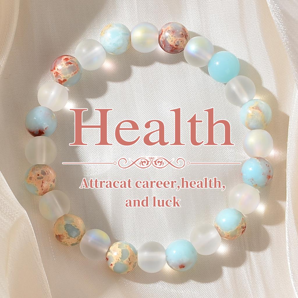 1 Piece Aura Quartz and Ocean Sediment Beaded Bracelet - Unisex - Homeopathic Crystal Zircon - Brings Abundance - Prosperity