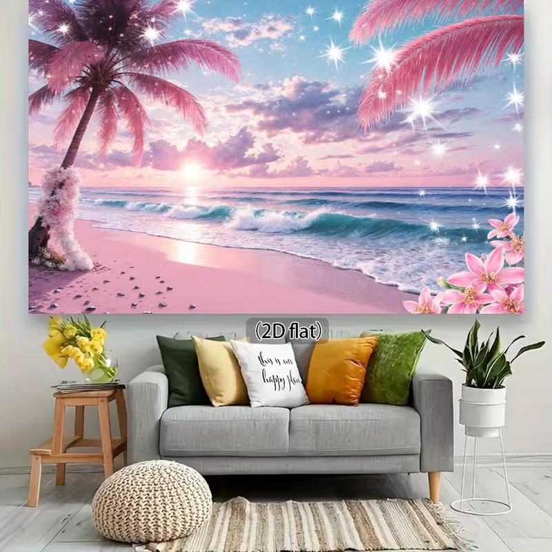 2D Pink Palm Tree Beach Photography Background for Photoshoot