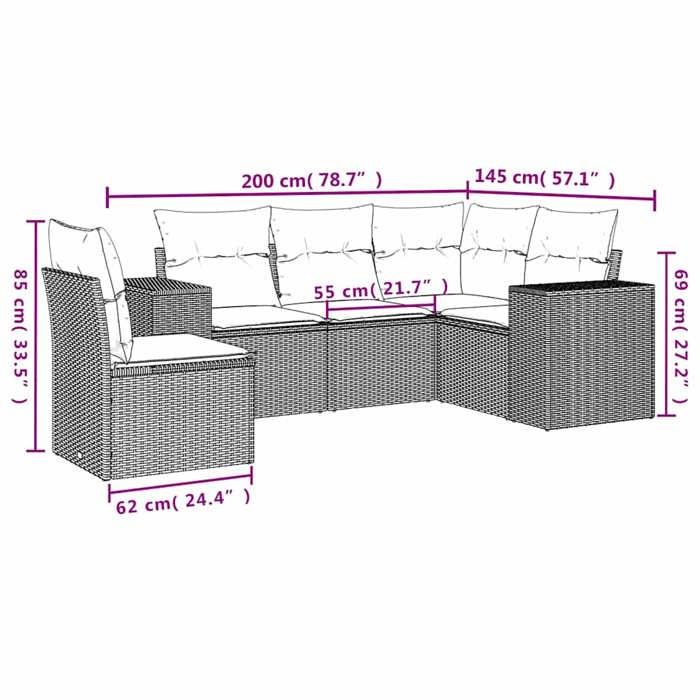 VidaXL Garden Lounge Set with Cushions 5 Pcs, Patio Sofas, Furniture Set, Outdoor Terrace Furniture, Grey 3222571