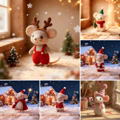 Ručně vyráběná plstěná vánoční myška figurka čepice Santa ozdoba myši simulace socha krysy
