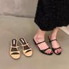 Fashion SUOJIALUN 2025 Summer New Brand Women Slipper Fashion Shallow Slip On Open Toe Ladies Slides Thin Low Heel Dress Pumps Shoes