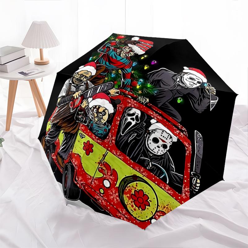

1pc Christmas Horror Icons Automatic Folding Umbrella - 3 Folding Design, Vivid Cartoon Pattern, Suitable for Outdoor Activities, A Gift for Fans In A