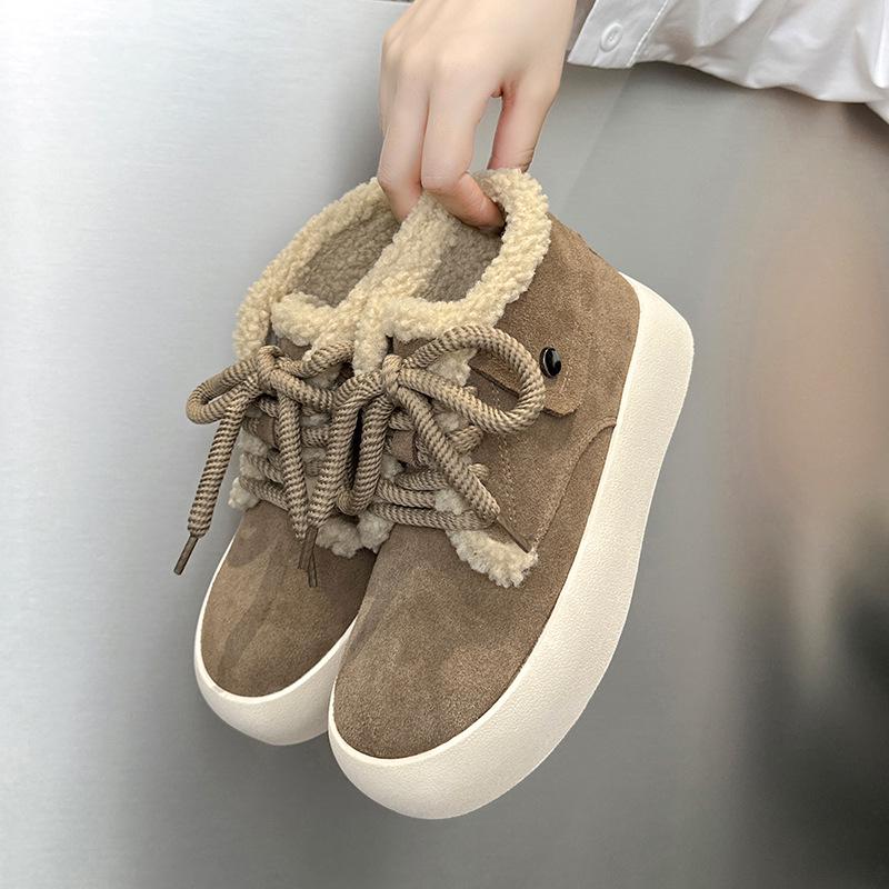 

Women s 2025 Retro High-Top Cowhide Snow Boots - Warm Velvet, Thick Sole, Round Toe, Autumn/Winter Casual Cotton Boots. 35 хакі