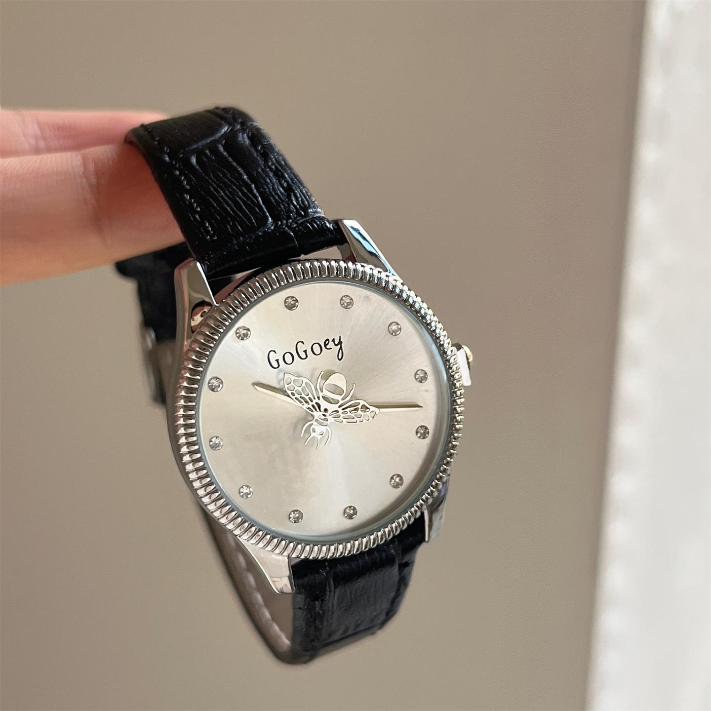 Ancient European Trend High-End Sense Retro Couple Watch Little Bee Pointer Niche Belt Watch Women S