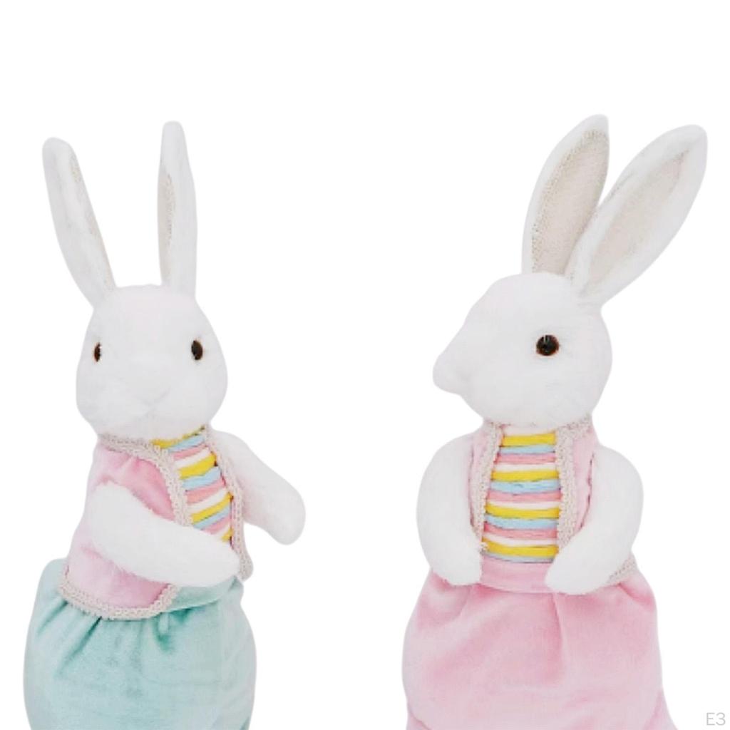 2 Pieces Easter Bunny Decoration Plush Toys Desktop Ornaments Decor Cute Decorative Figurines