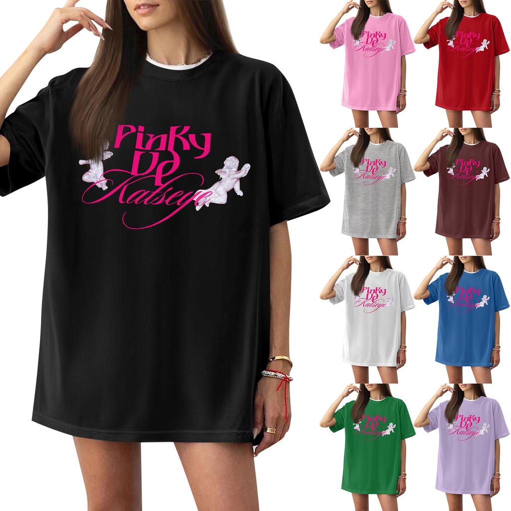 Womens Casual Short Sleeve T Shirt Loose Fit Graphic Print Crew Neck Lightweight Top for Everyday Wear