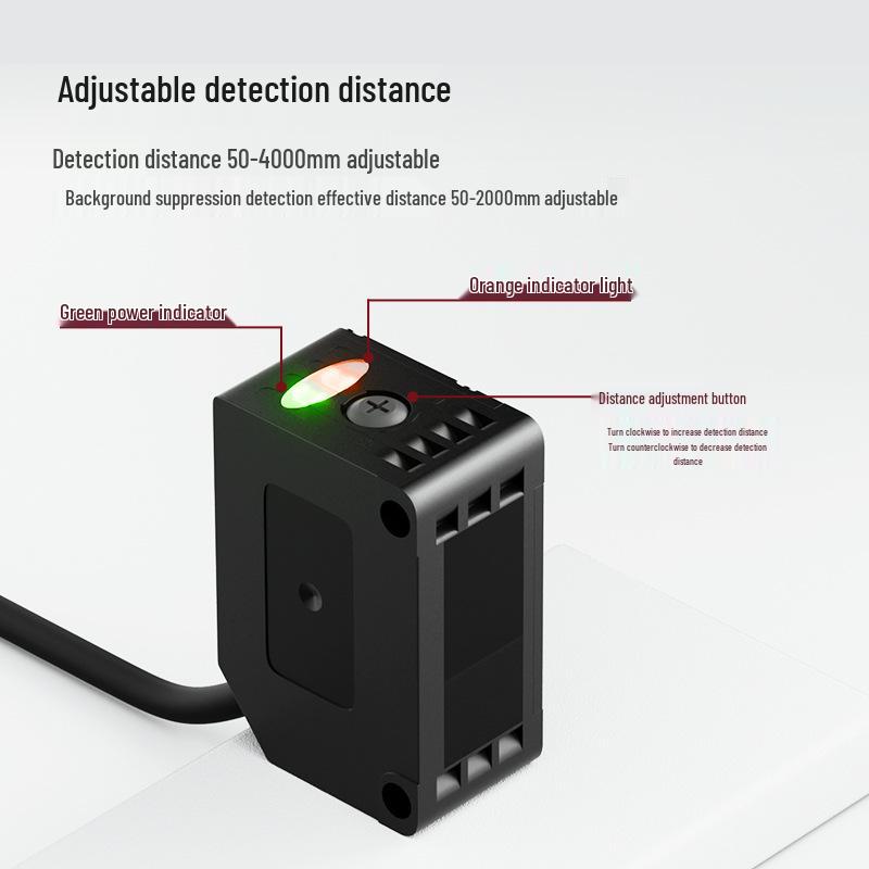 Square Long-Distance Background Suppression NPN Photoelectric Sensor, Through-Beam & Diffuse Reflection.