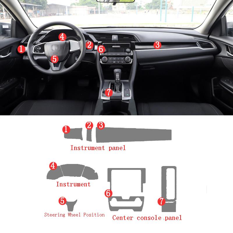 For Honda Civic Interior Center Console trucment Air Panel Steering Wheel Panel Tpu transparent Anti- Scratch Protective Film