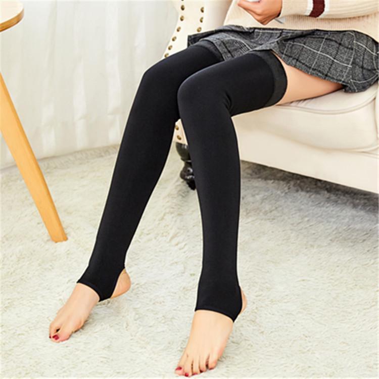 Women's Velvet Thickened Nylon Leg Warmers With Foot Cover - Warm Knee Pads and Long Socks for Autumn and Winter