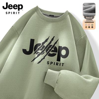 JEEP SPIRIT Men's Fleece-lined Round Neck Printed Sweatshirt