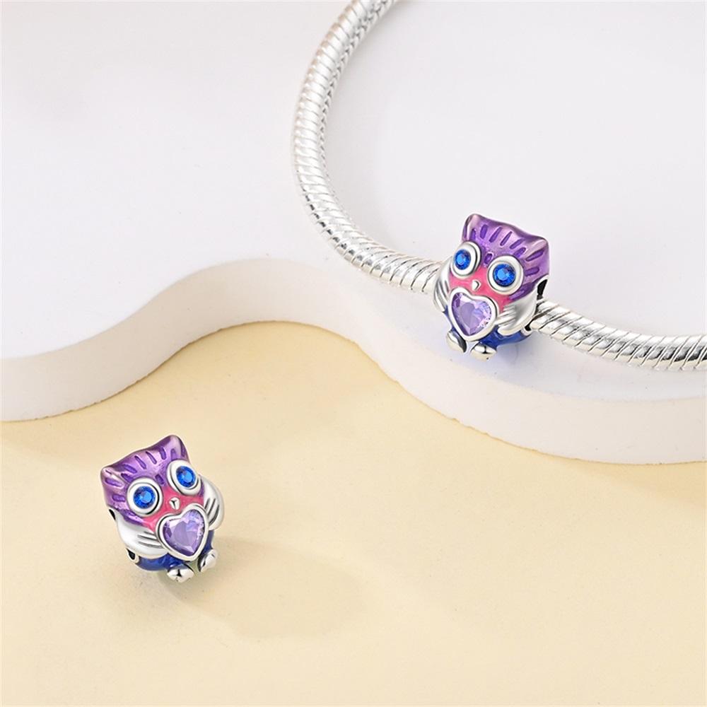 Original Copper Charms Luxury Purple Owl Animal Beads Fit Bracelet Diy Women Making Delicate Gift Jewelry