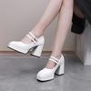 40-47 Foreign Trade Large Size Spring Waterproof Platform Thick High Heel Shallow Mouth Square Head Mary Jane Women's Single Shoes Skinny