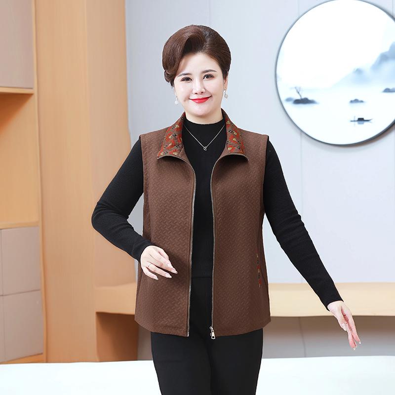 

2025 Весна/Осень Женский жилет большого размера с подплечниками для женщин среднего и пожилого возраста 5XL (80-90 kg)