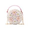Stylish Floral Mini Round Handbag For Kids Fashionable Soft Leather Tote Bag