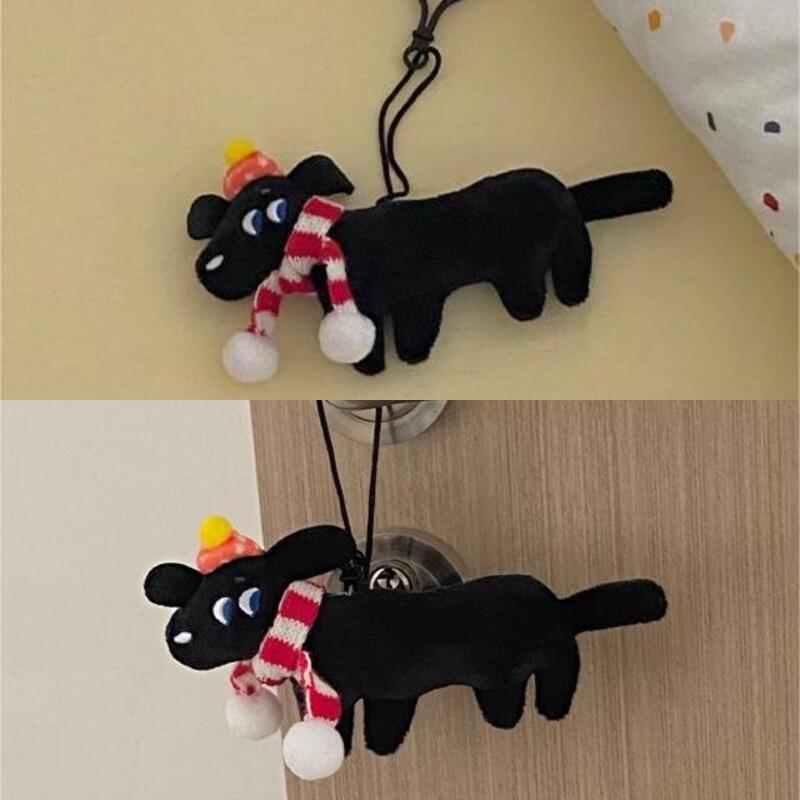 Cute Black Dog Plush Toy Christmas Ornament For Student Backpack Decoration Gift Short Plush, Black, 159cm