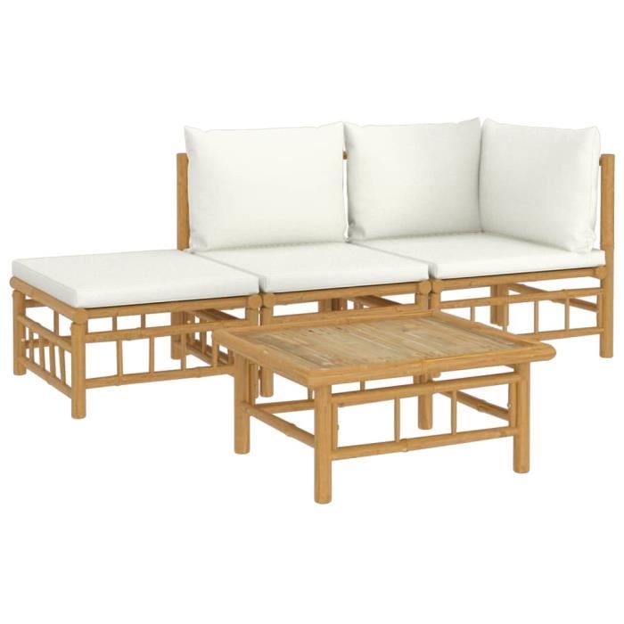 VidaXL Garden Lounge Set 4 Pcs with Cushions Cream White Bamboo 3155176