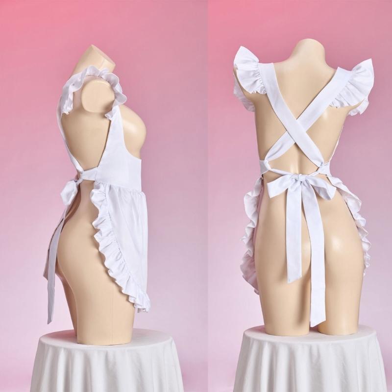 French Maid Costume Accessories Adjustable Ruffle Maid Apron Nurse Uniform Kitchen Cooking Apron Baking Apron for Womens