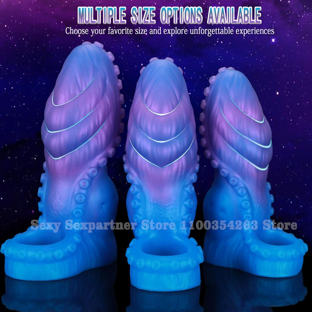 Silicone Tentacle Penis Sleeve Soft Reusable Dildo Condoms Penis Extender Enlargement Delay Ejaculation Sextoy For Men Cock Ring