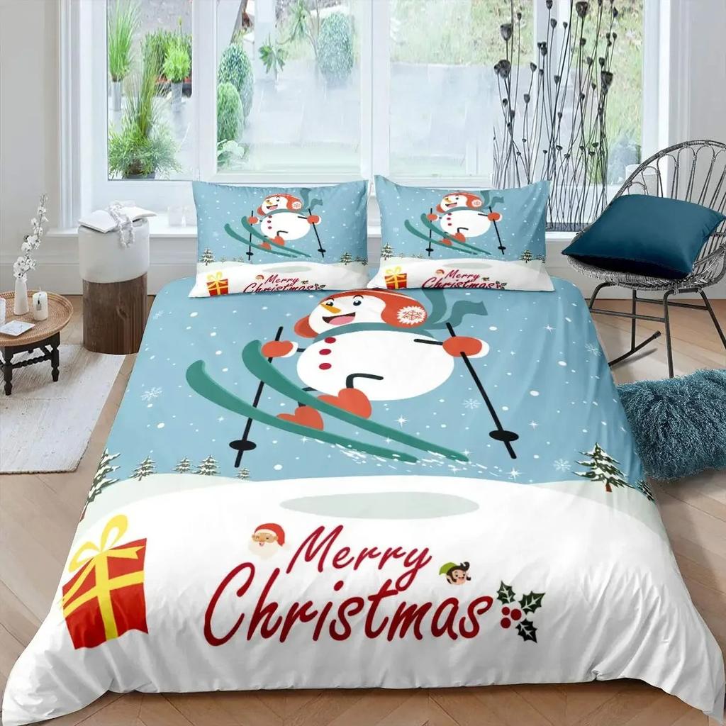 Comforter Snowman Kids Girl Christmas Comforter Winter Snow Bedding Set New Year Cartoon Style Polyester