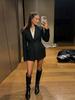 2025 Spring Women's Plus Size Elegant Black Padded Shoulder Slim Fit Suit Jacket