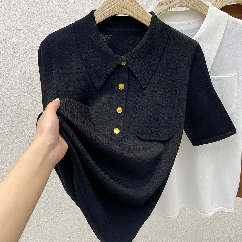 

Plus Size Polo Collar Ice Silk Short Sleeve T-shirt