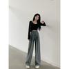 Retro High Waist Jeans for Women Spring and Autumn All-Match Small Loose-Fitting Mopping Pants Straight-Leg Wide-Leg Pants Trousers