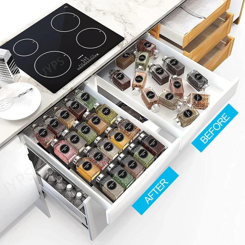 Organizador de Cajón para Especias de Cocina de 4 Niveles Acrílico Expandible Estante para Botellas de Condimentos Ahorro de Espacio Almacenamiento en Gabinete y Encimera