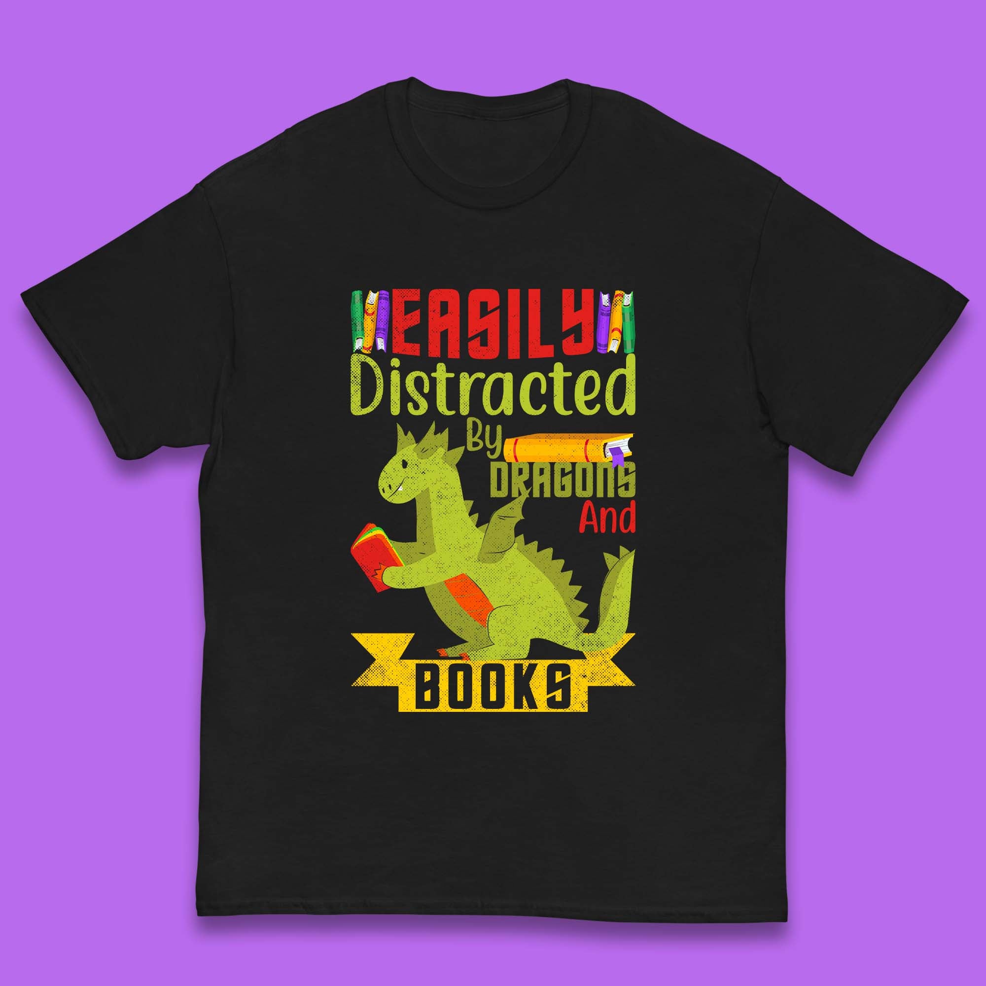 

Easily Distracted By Dragons & Books Kids T-Shirt 140