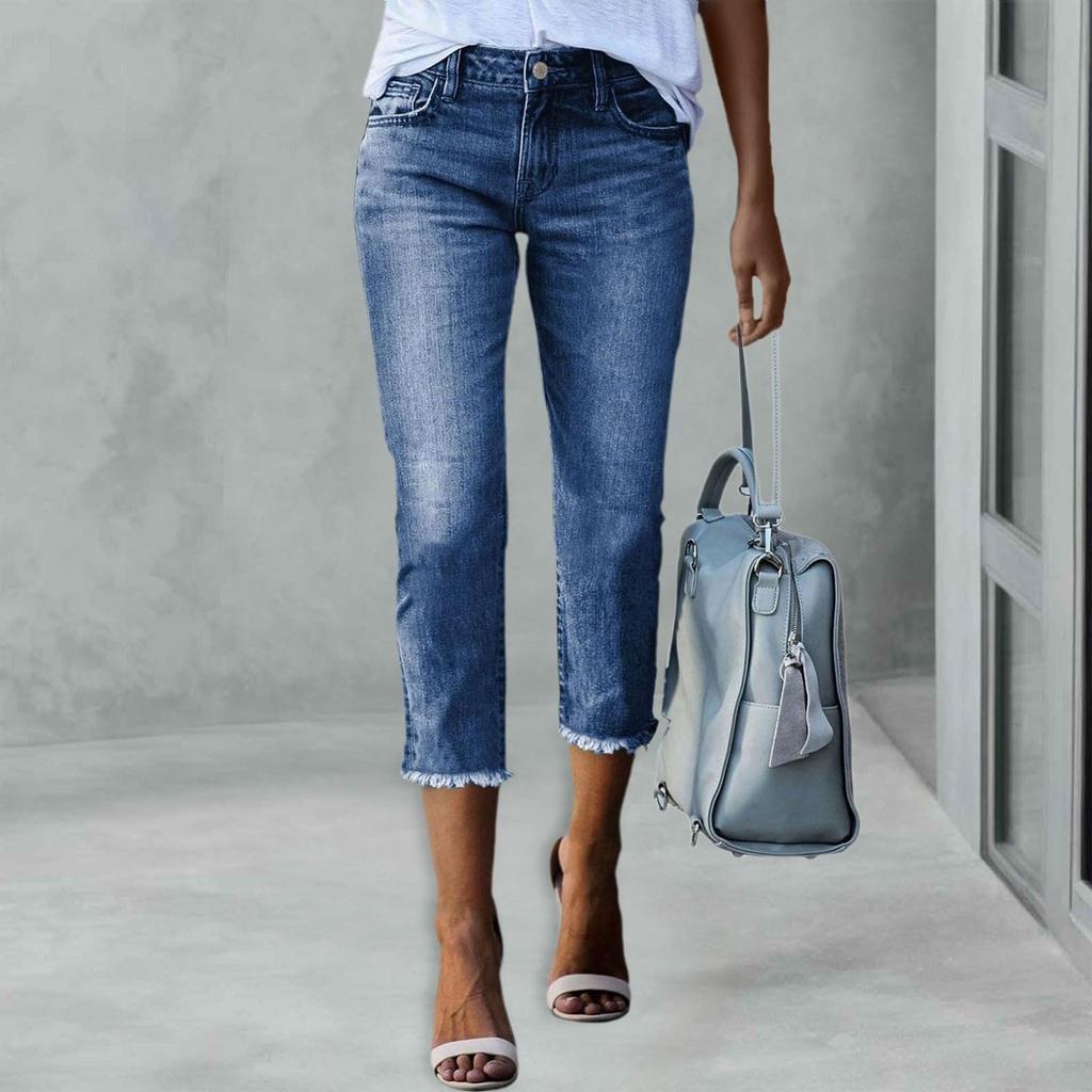Dameskinny ripped trendy jeans distressed stretchy denimbukser