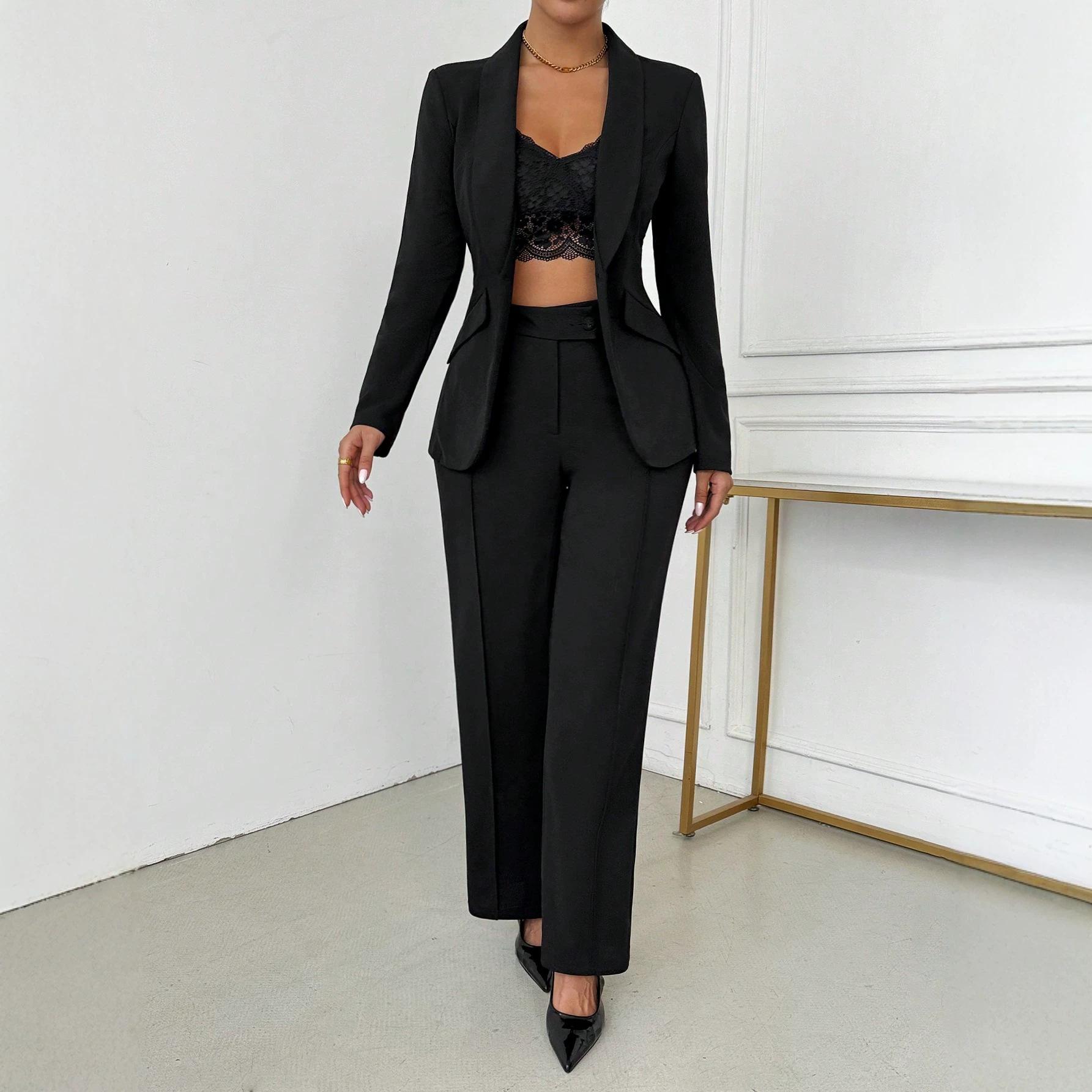 European and American fashion women s suit suit spring and autumn lapel collar slim temperament jacket suit trousers suit women XS