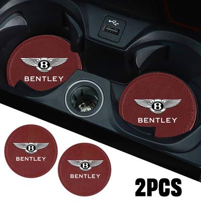 2Pcs Car Water Cup Pad Drink Mat Leather Anti-slip Coaster For New Bentley Continental GT MULLINER Bentayga Flying Hurtling Spur