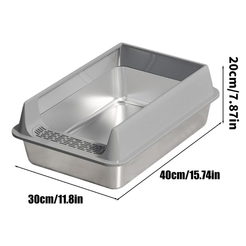 Large Half Enclosed Cats Litter Pan Stainless Steel AntiSplash Design Ventilation Litter Tray for Indoor Outdoor Cats