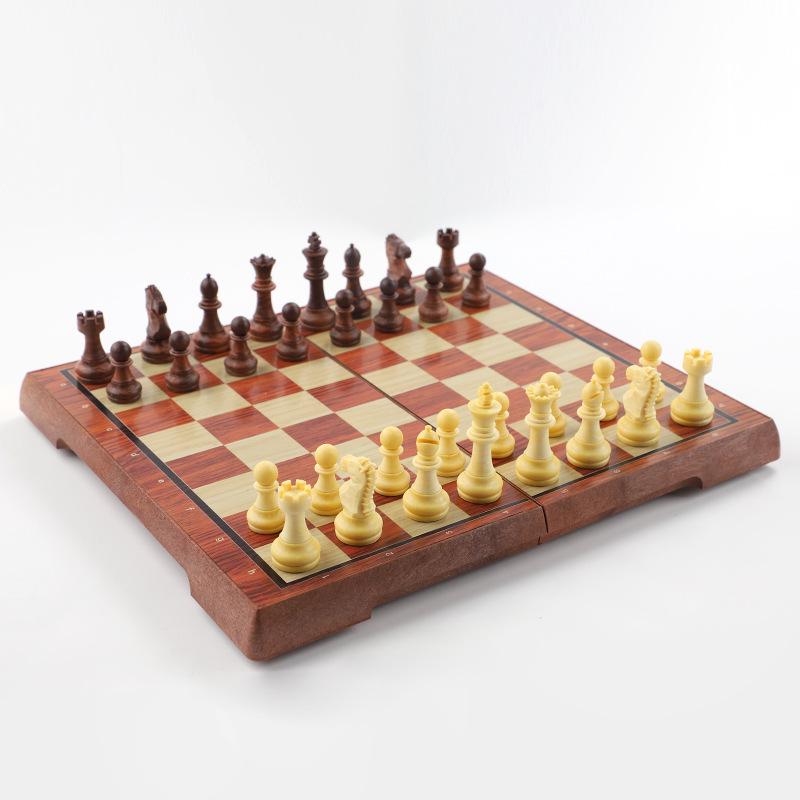 AIA UB Magnetic Wood Grain Plastic Chess Set - Portable Folding Board for Competition and Training, Available In Small and Large Sizes