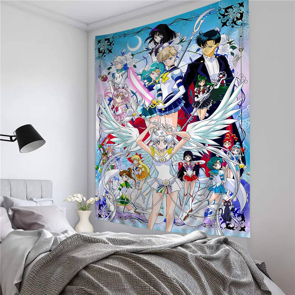 Anime S-Sailor Lovely M-Moon Tapestry Art Printing Japanese Wall Tapestry Anime Wall Hanging Home Decor