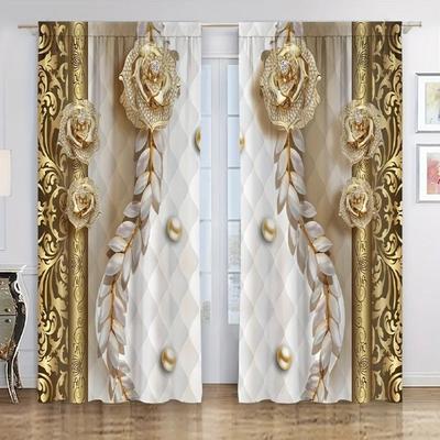 2 tende eleganti con motivo floreale dorato per la decorazione della casa, per camera da letto, ufficio, cucina, soggiorno e studio.
