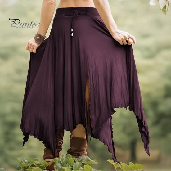 Jupe longue taille haute pour femme, couleur unie, ourlet irrégulier, fente latérale, amincissante, idéale pour le travail, les loisirs et les voyages