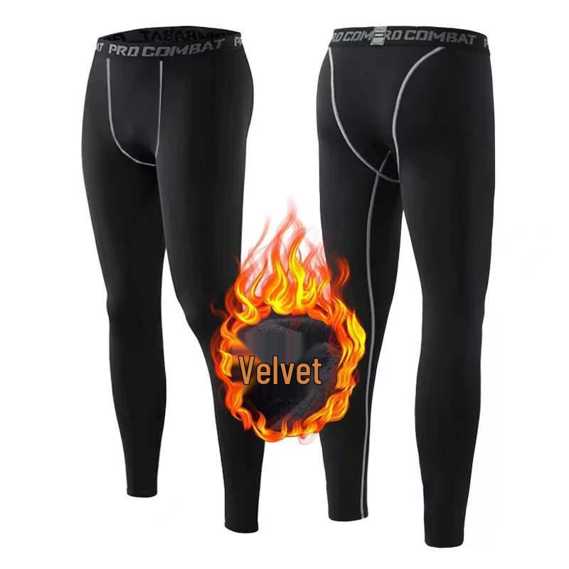 Men's Fleece-Lined Sports Tights: Warm, High-Elasticity, Quick-Dry Base Layer for Running, Basketball, and Training.
