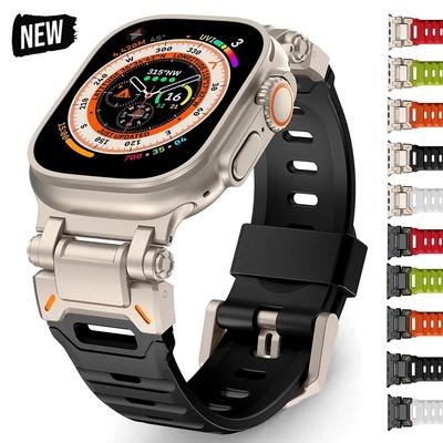 Watchband Fluororubber Band for Apple Watch Ultra 2 49mm Series 9 8 7 Se 5 6 4 Luxury Men Rubber Strap for iWatch Ultra 49 45mm 44mm 42mm
