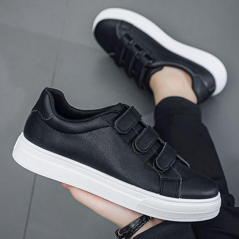 Men's Velcro Low-Top White Skate Shoes - Breathable, Thick-Soled, Non-Slip, Casual Footwear for Autumn