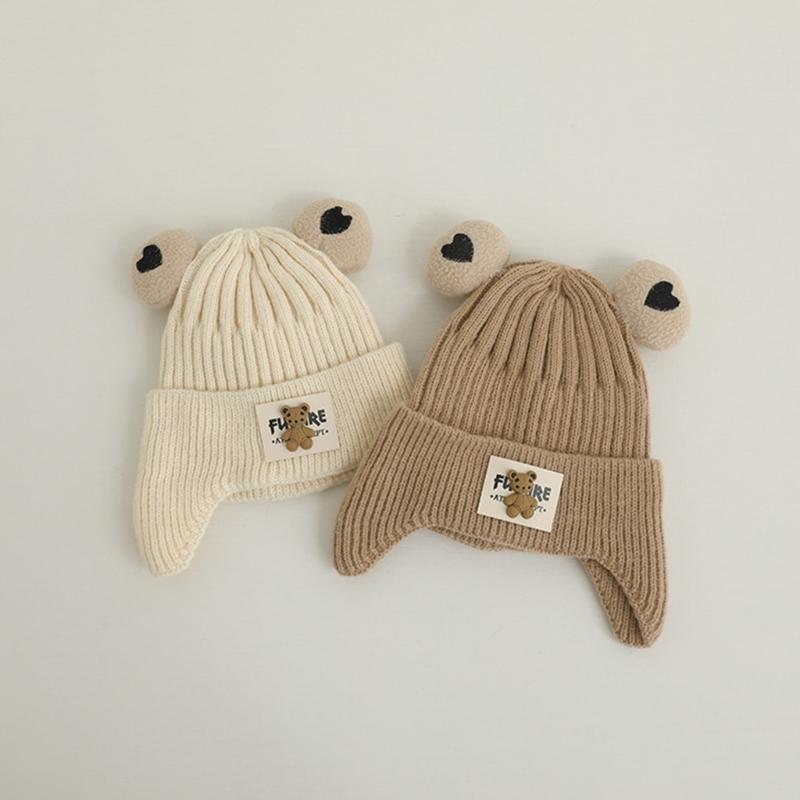 Autumn Warm Baby Knit Hat Cartoon Bear Ear Protections Benaie Cap Soft Knitted Hat Gift for Toddlers Boys and Girls
