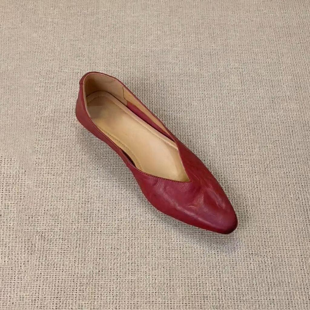 Sheepskin version~ super soft leather shallow mouth one-pedal wedge single shoes women's v-mouth versatile retro simple temperament flat shoes
