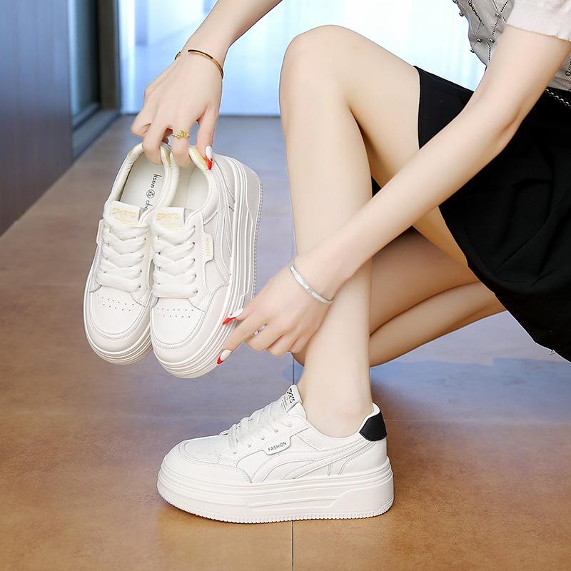 Thick-soled heightening soft leather little white shoes women's new summer breathable board shoes versatile casual sports shoes