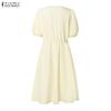 ZANZEA Women Lace Crochet Splice V-Neck Casual Short Sleeve Dress