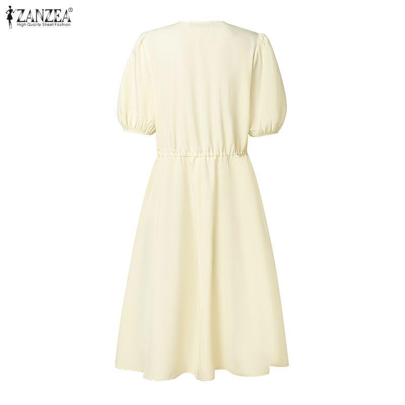 ZANZEA Women Lace Crochet Splice V-Neck Casual Short Sleeve Dress