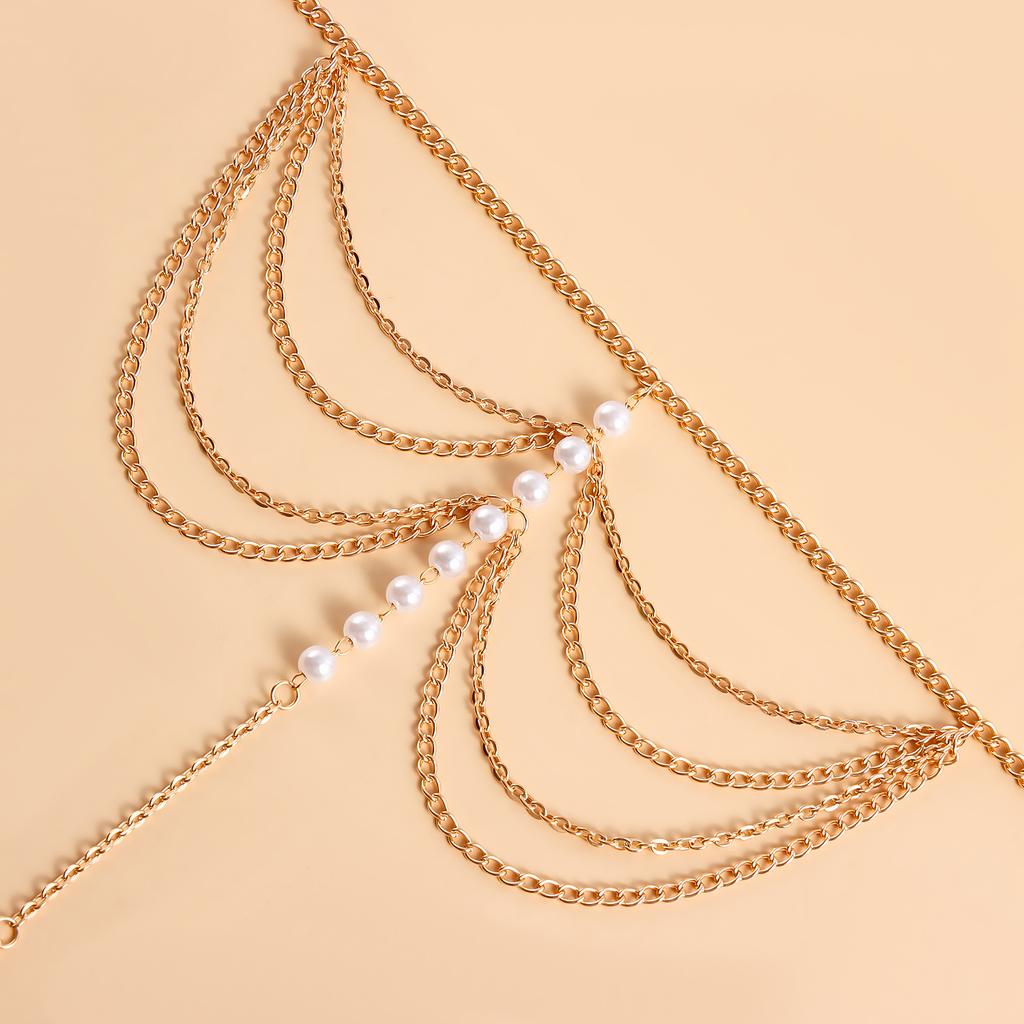 European and American popular jewelry, resort beach multi-layer metal chain foot decoration, fringed imitation pearl beaded finger anklet
