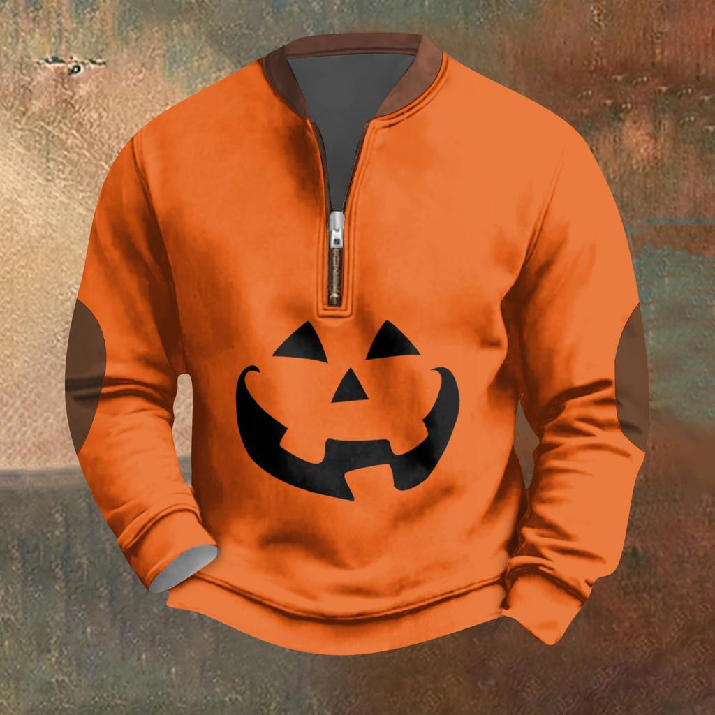 Halloween Print - Men's Loose, Casual, Versatile Round-neck Multi-color Pullover Hoodie